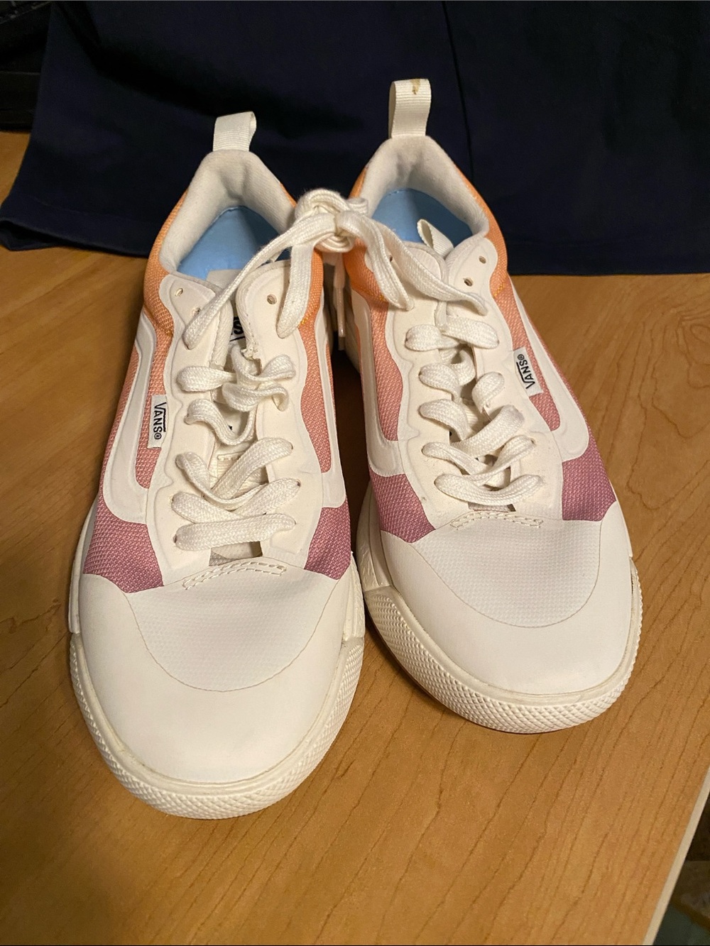 Vans Women's White Sneakers with Pink and Orange Accents